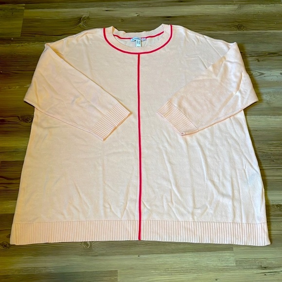 Isaac Mizrahi Drop Shoulder Sweater Contrast Piping Soft Lt pink Womens 1X NWOT - Picture 8 of 9